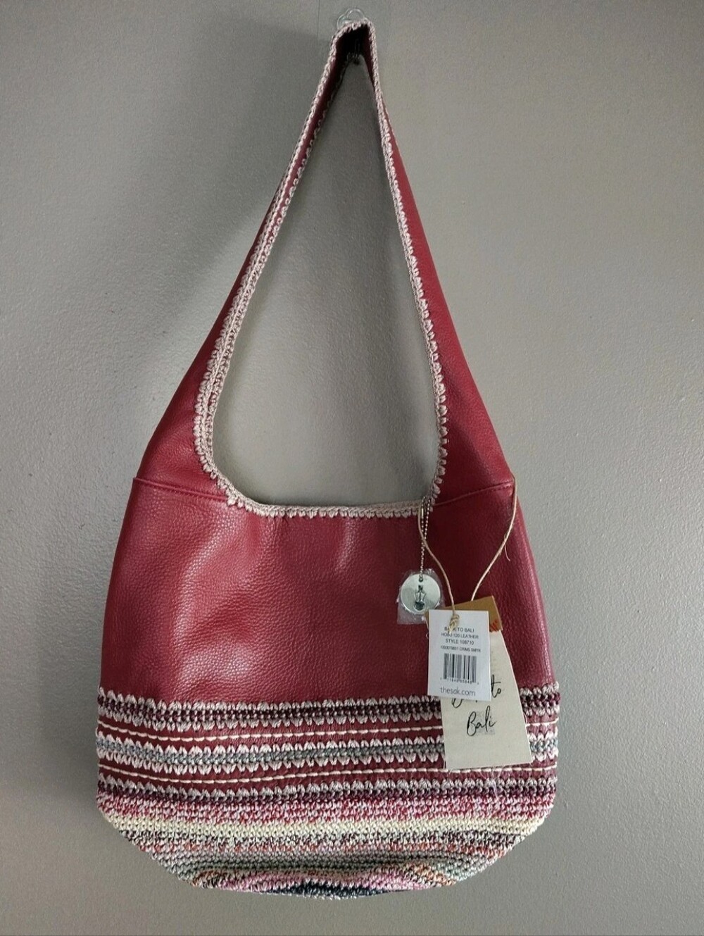 The Sak Leather Crochet Hobo Handbag In Crimson Seminyak Back to Bali New